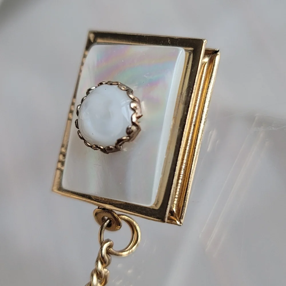 Abon Creations Mother of Pearl 2 Picture Locket Clip-On Key Ring 24K Gold Plated